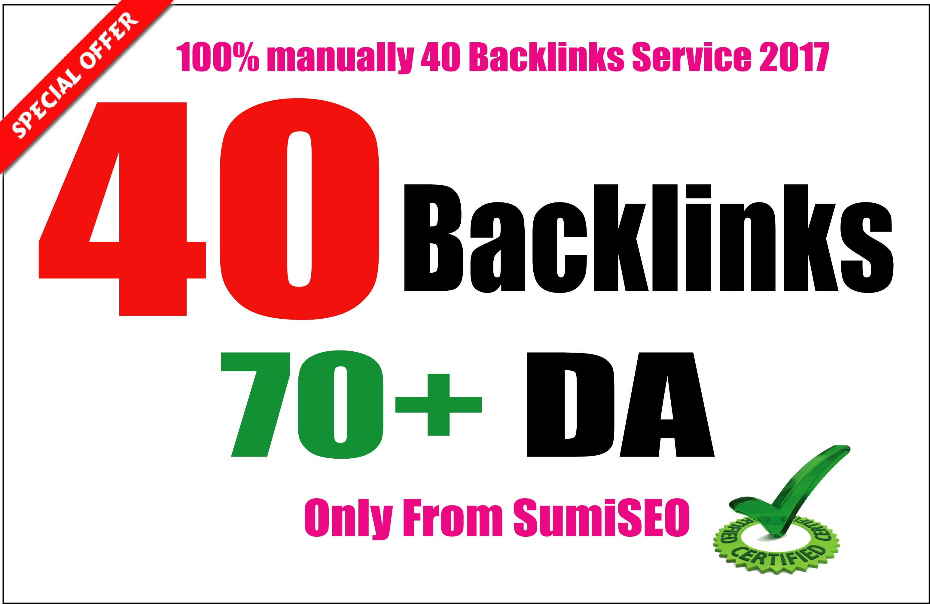I will manually create 40 Backlinks From Da 70 to 100...