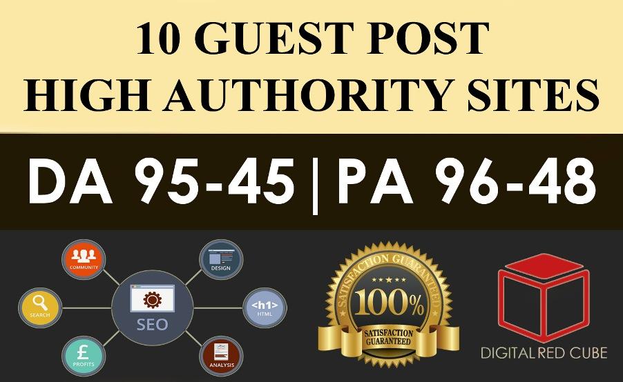 Publish 10 X High Authority Guest Post DA 50-93 Sites...