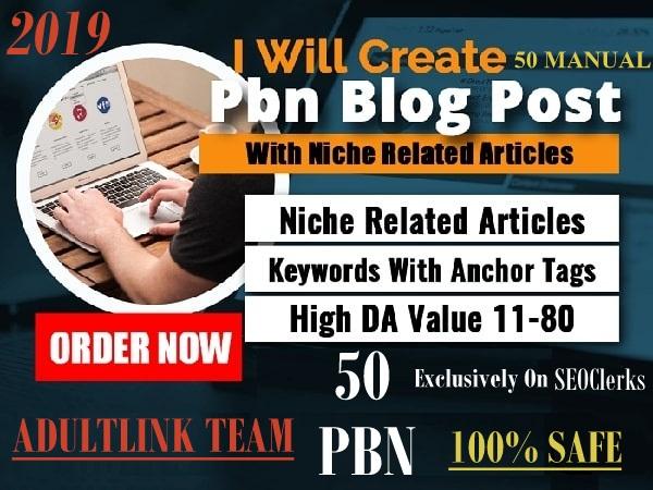 Create 50 PBN Blog Network with niche related article...