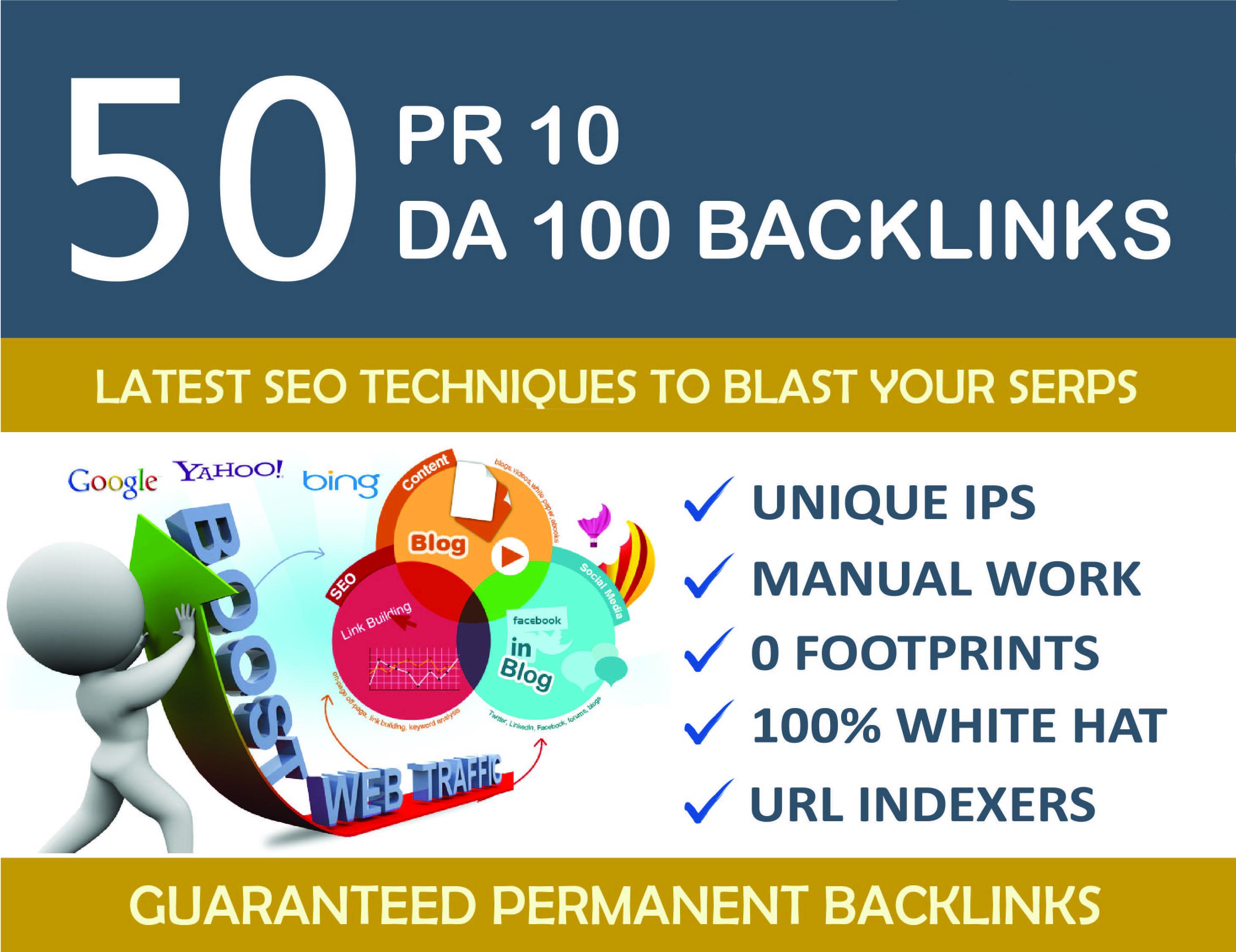 Create 50 Unique Pr10 SEO Backlinks On Da100 Sites