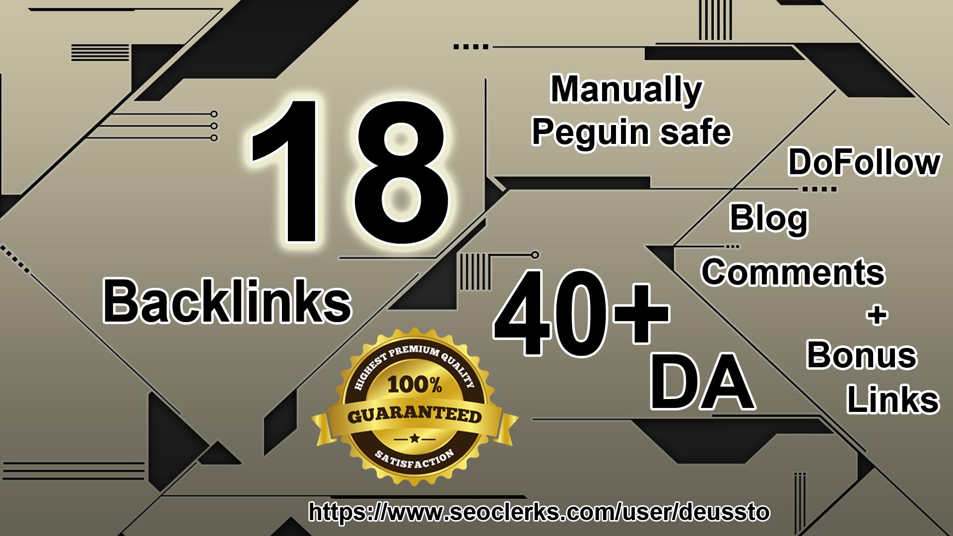 Do Manually Peguin safe 18 Backlinks 40+DA Dofollow B...