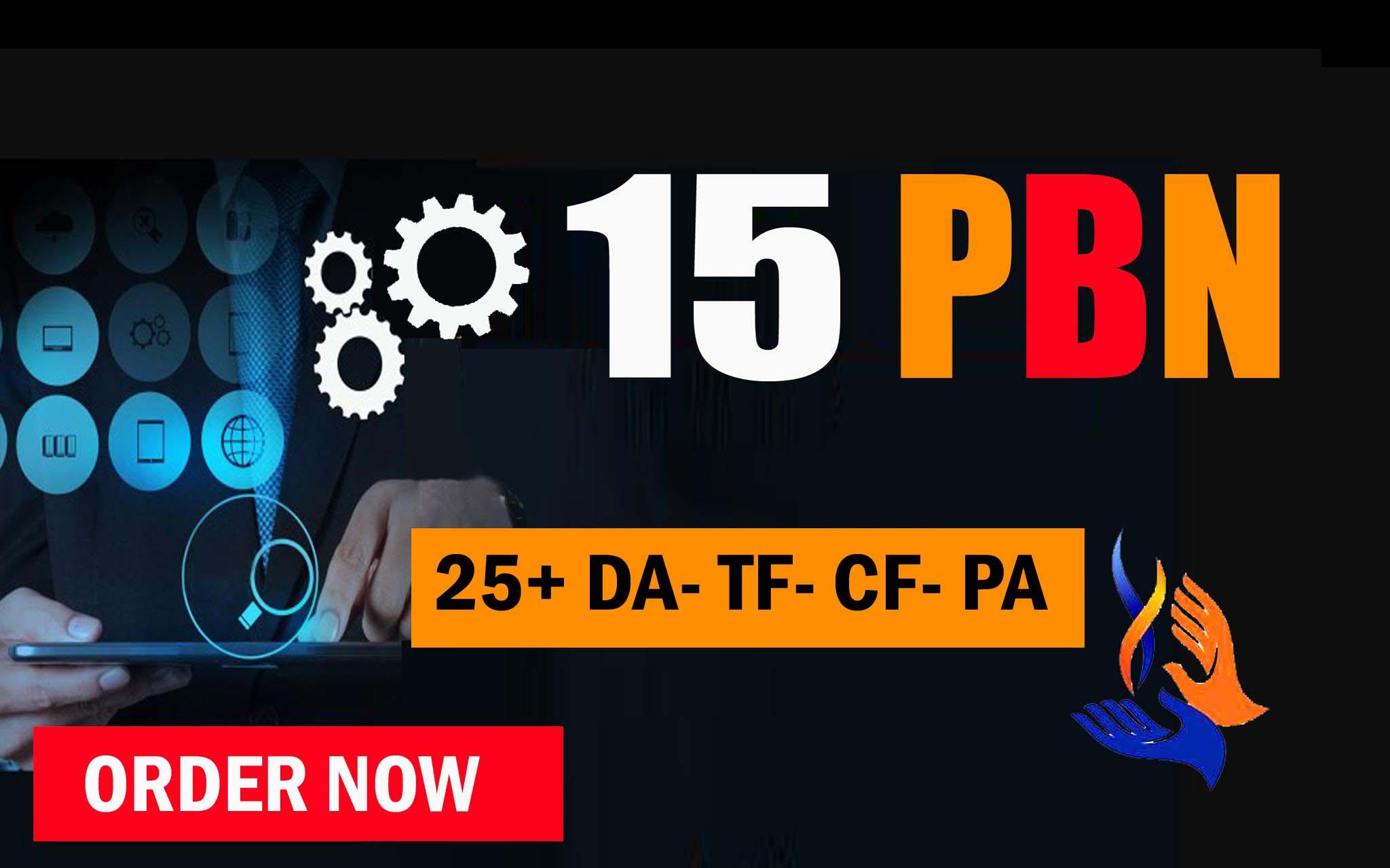 Create 15 High PA DA TF CF 40+ to 20, PBN Backlinks ...