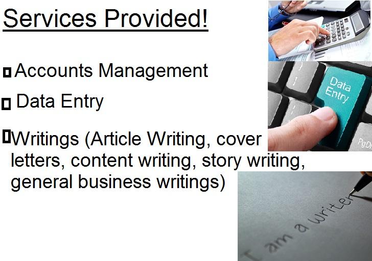 Writing expert, data entry and Accounts Management