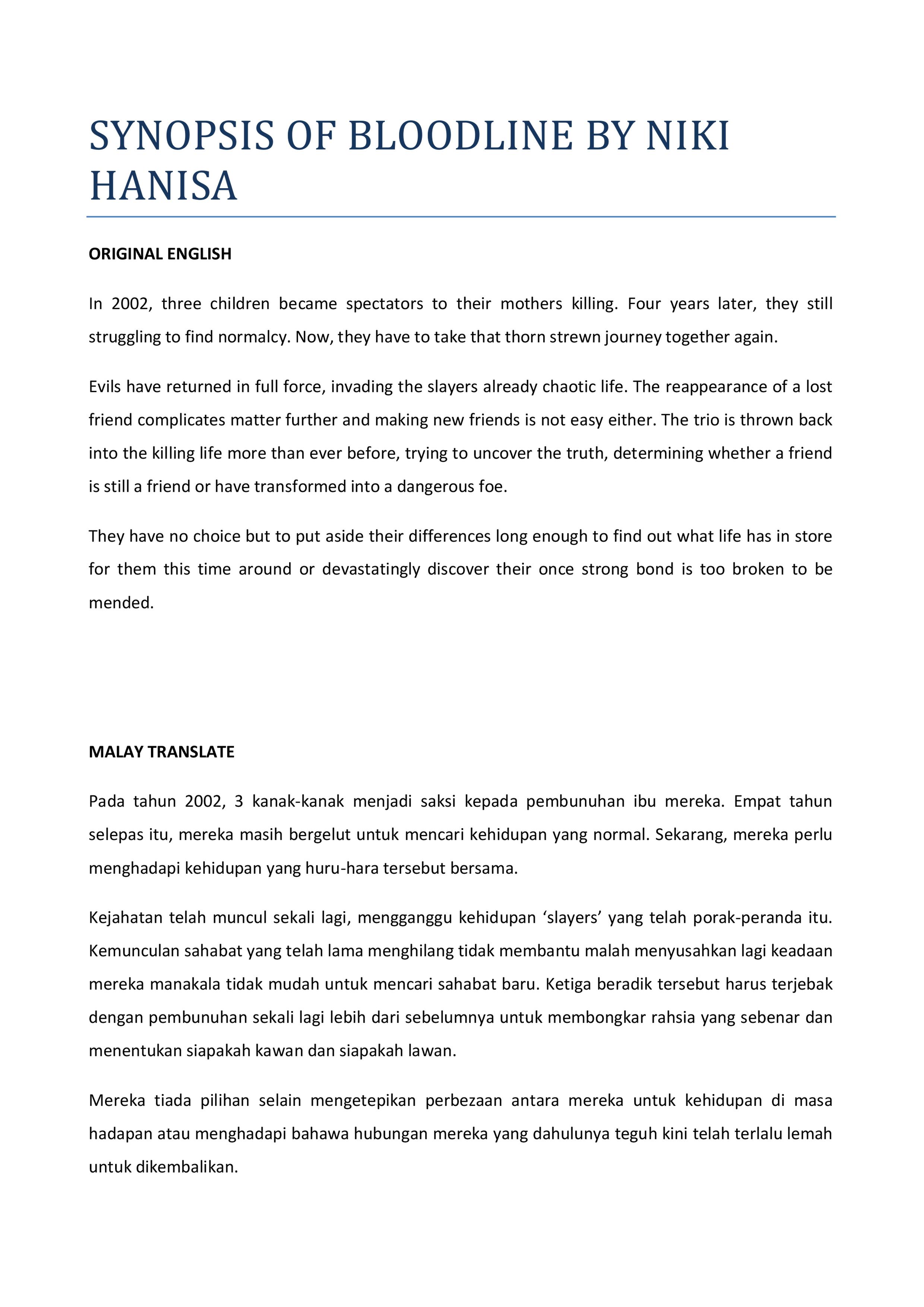 Translating from English to Native Malay