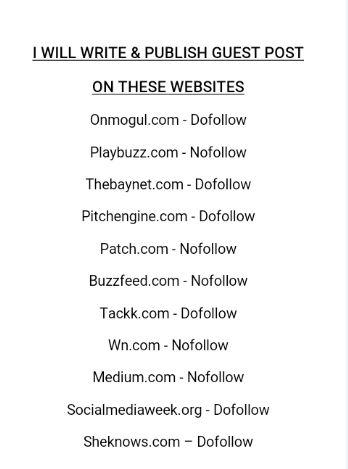 Write a unique guest post Top websites Buzzfeed, pat...