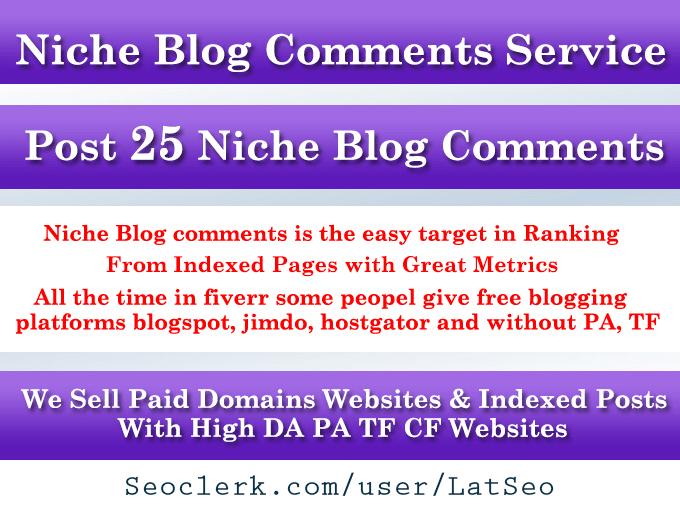 Do 25 Niche blog comments With High DA PA TF CF Sites