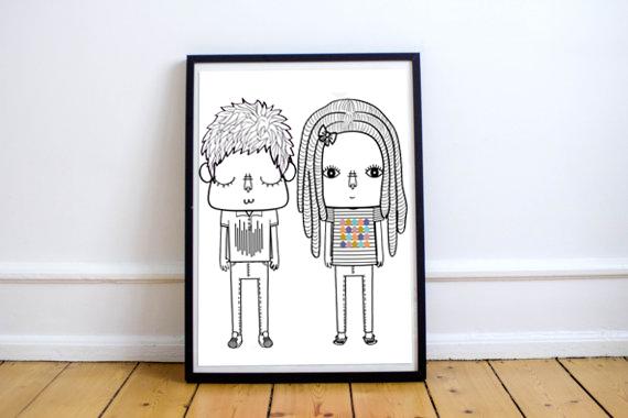 Draw turn you into cute cartoon in Black & White ...