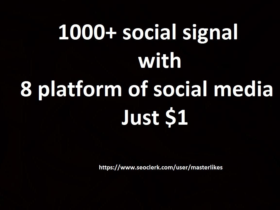 1000+ High Quality social signal with 8 platform of s...