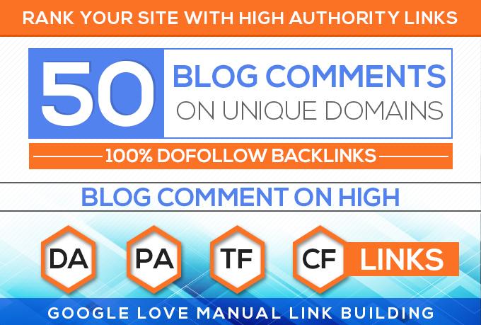 50 Unique Domains Manual Blog Comments backlinks