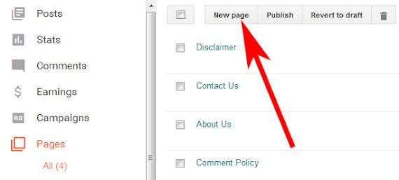 Create a page Contact us and private policy