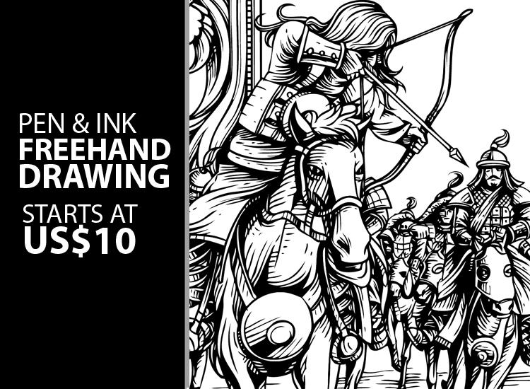 Drawing in pen & ink