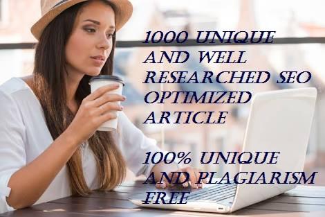 1000 words unique well researched SEO optimized artic...