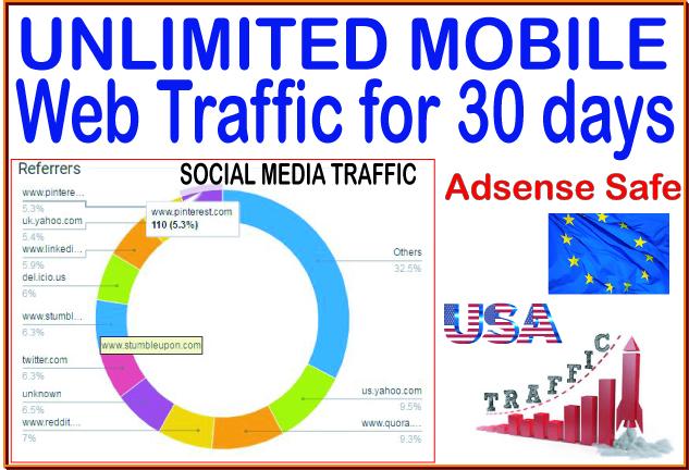 Get traffic 30 days of Unlimited Mobile web Human tra...