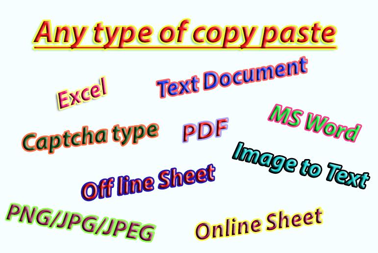 Copy Paste, Data Entry, Excel, Ms Word, Text Docu...