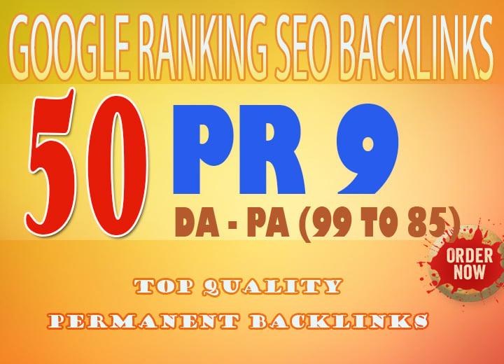 Manually Do 50 PR 9 Backlinks To rank your website higher in google DA 99 to 85