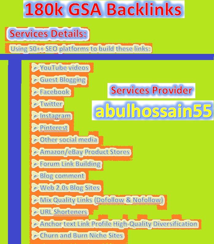 Create & Provide 180k+ GSA UNIQUE BACKLINKS for Your Website ranking