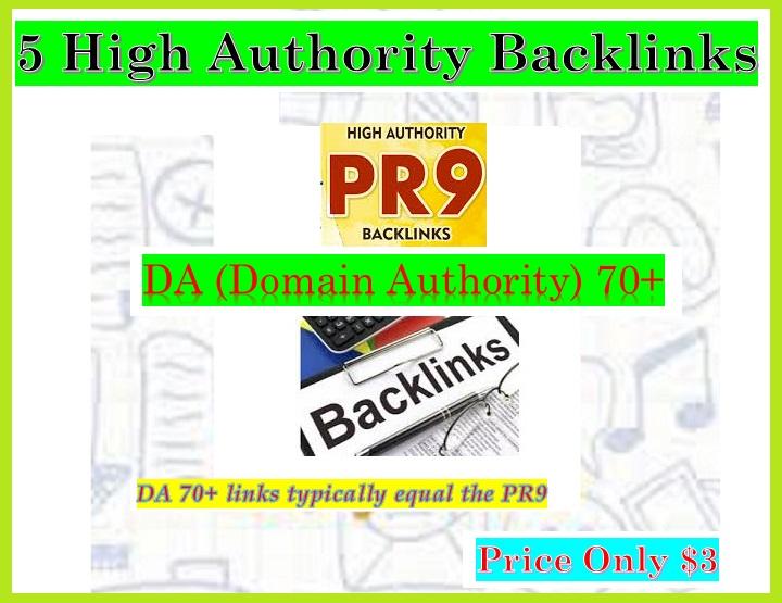 Provide 5 PR9 - DA (Domain Authority) 70+ Backlinks for Your websites