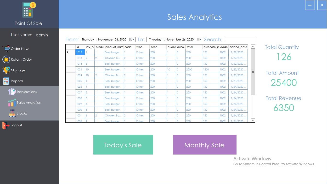 Point of sale and inventory management windows application 