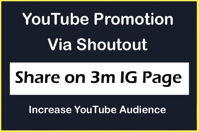 YouTube Video Channel Promotion via Share on 3 Million IG Page and increase Views Likes Subscribers