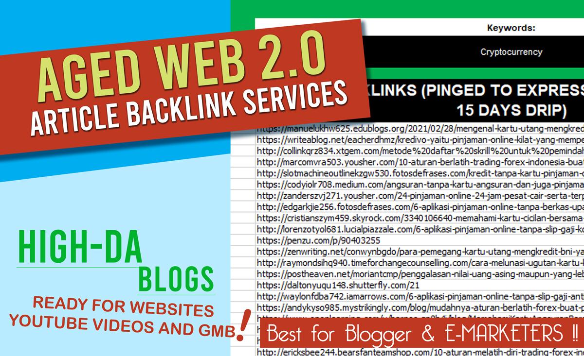 I Will Create 200 Web 2.0 Aged PBN Backlink Articles