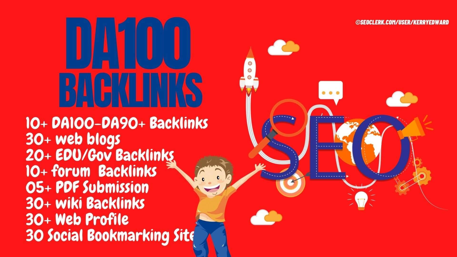 PR10 Backlinks: 60 Web, 20 Edu/Gov, 30 Wiki, 30 Web, 30 Social Bookmarking, 10 Forum, 10 DA90+