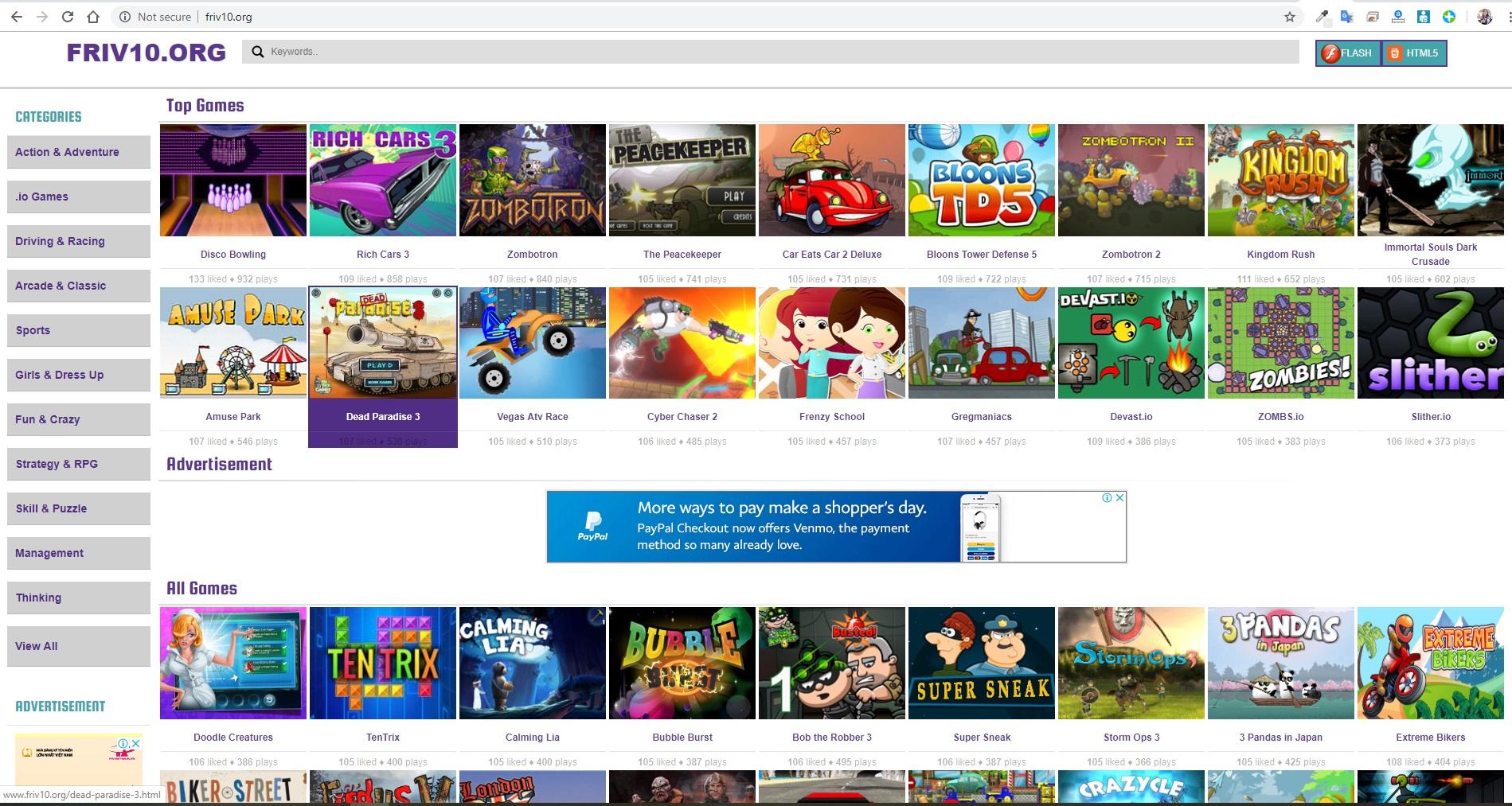 The source code of the mini game website on the browser is the same as the friv10.org SEO standard w