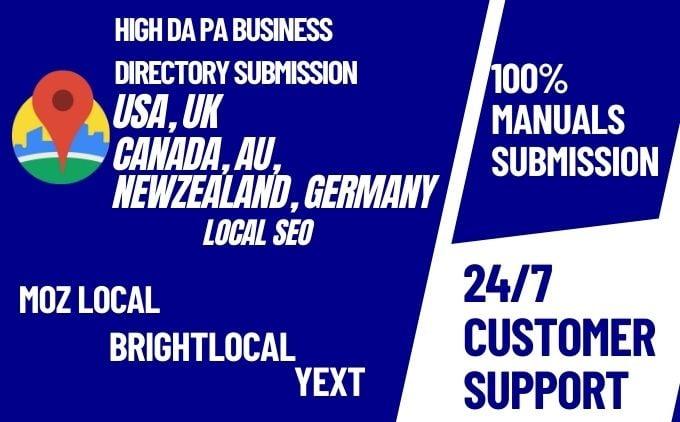 I will do To 350 USA/UK/Australia/Canada Local Citations Directory submission Business ListingsLocal