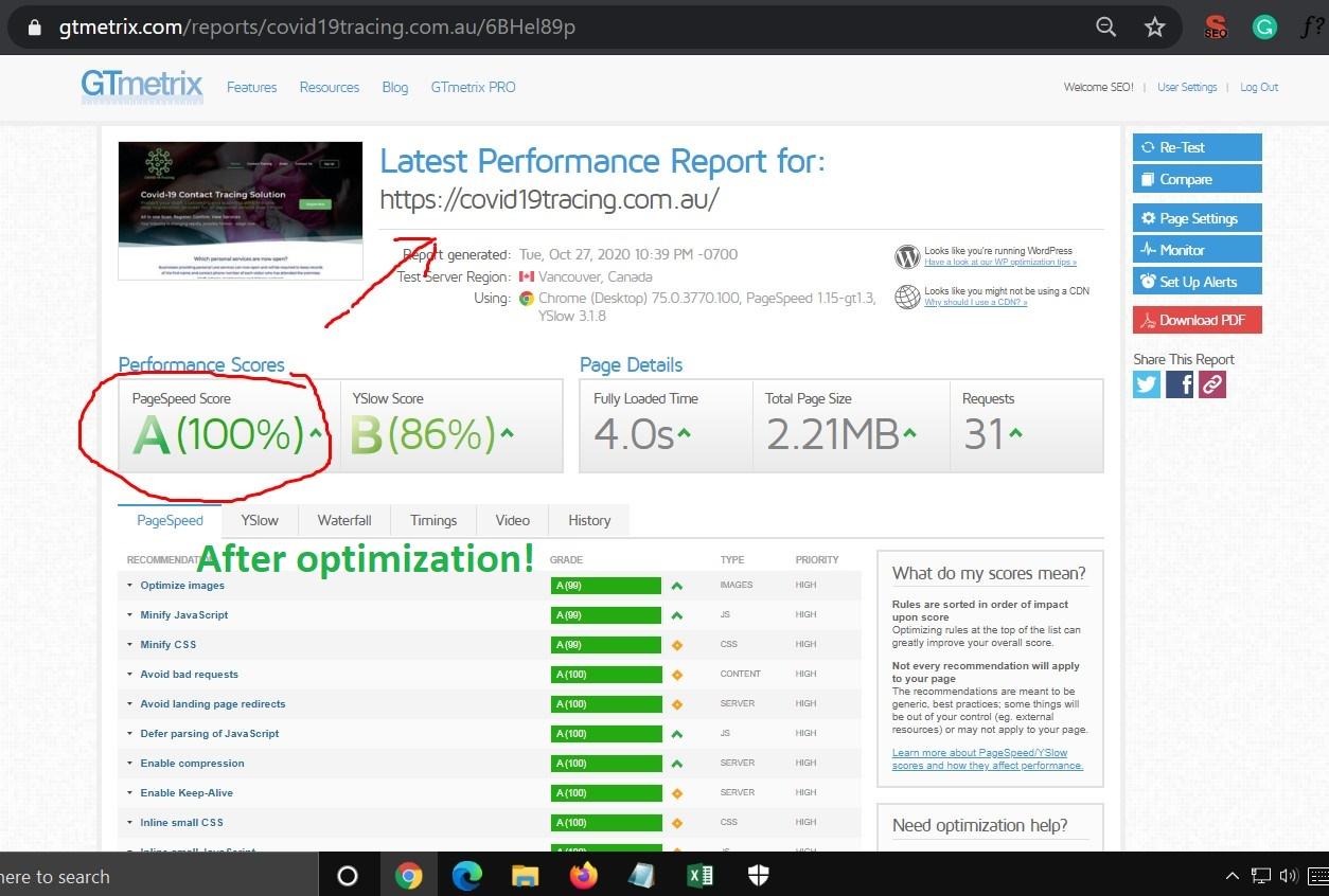 WordPress website speed optimization with Gtmetrix