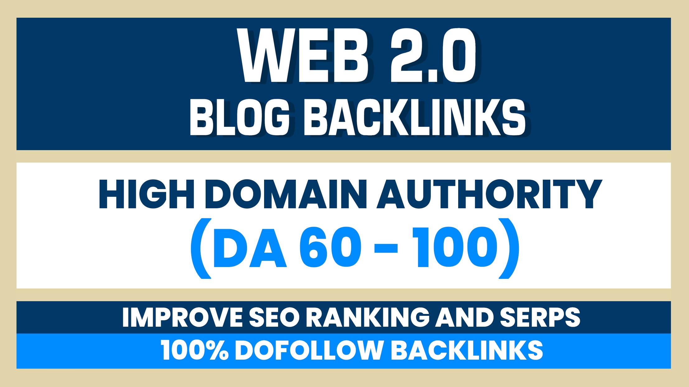 Build 10 Web 2.0 (DA 60-100) home page blogs post backlinks