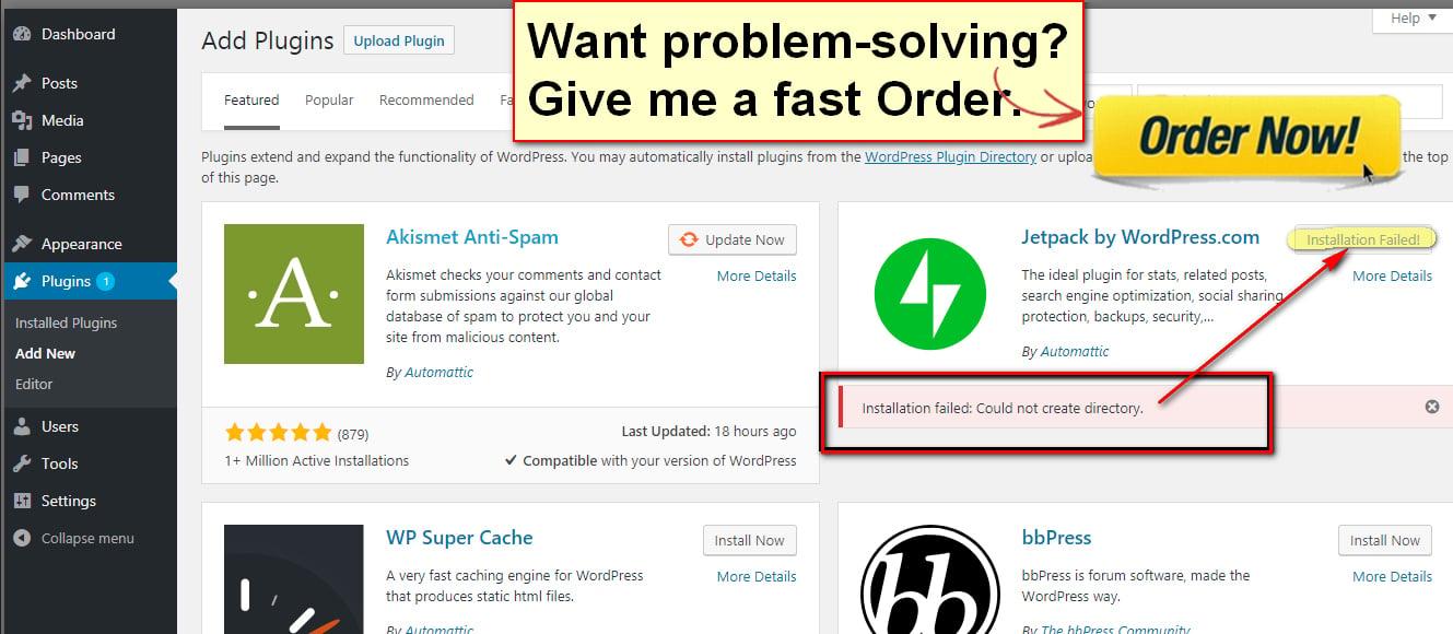 I will WordPress plugins and installation failed, update failed problems solved