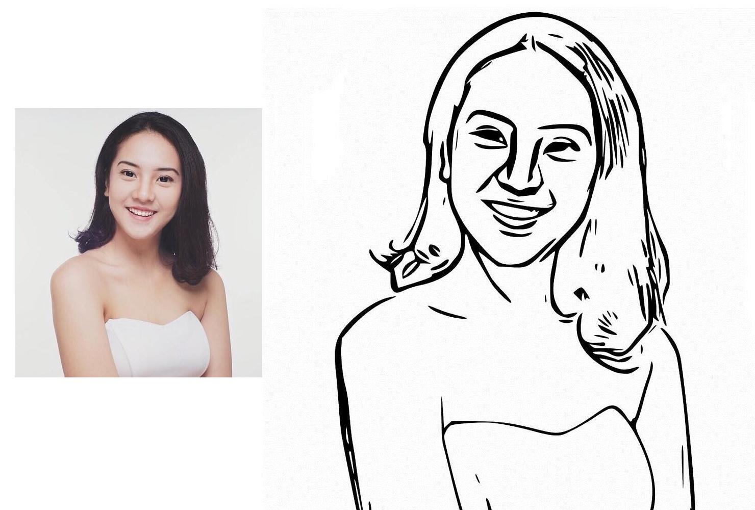 draw 3 your photo to blackwhite vector line art