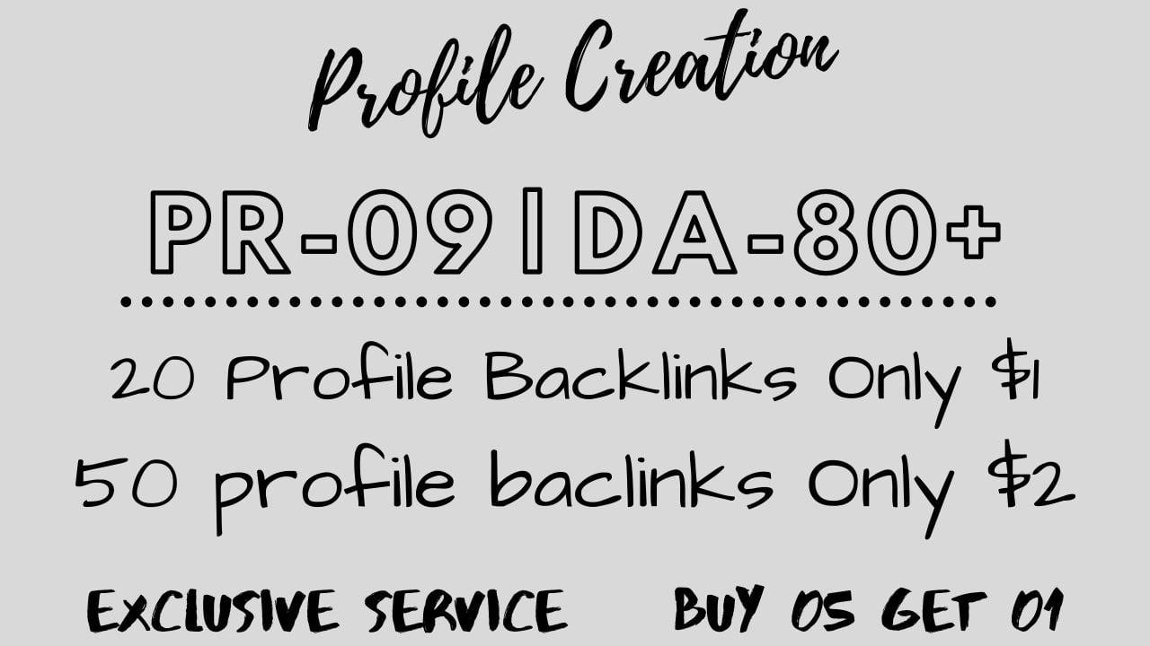 Manually Profile backlinks SEO Linkbuilding in pr 09 & da 80+ domain