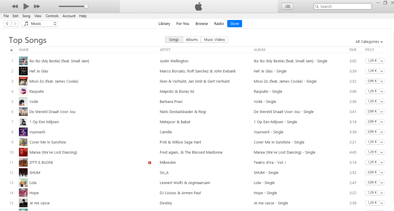Chart At Number One In Belgium iTunes Genre Chart