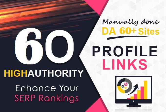 Get HQ 60 DA60+ HQ Profile Backlinks to increase SERP SEO WEB Ranking