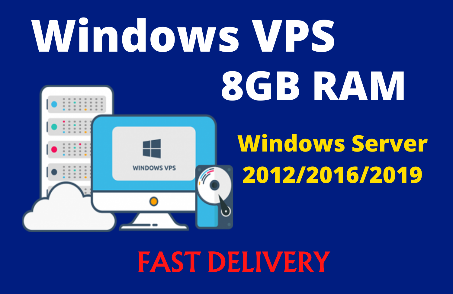 Windows Server 2012/2016/2019 RDP VPS 8GB RAM WITH 80 SSD 2vCPU