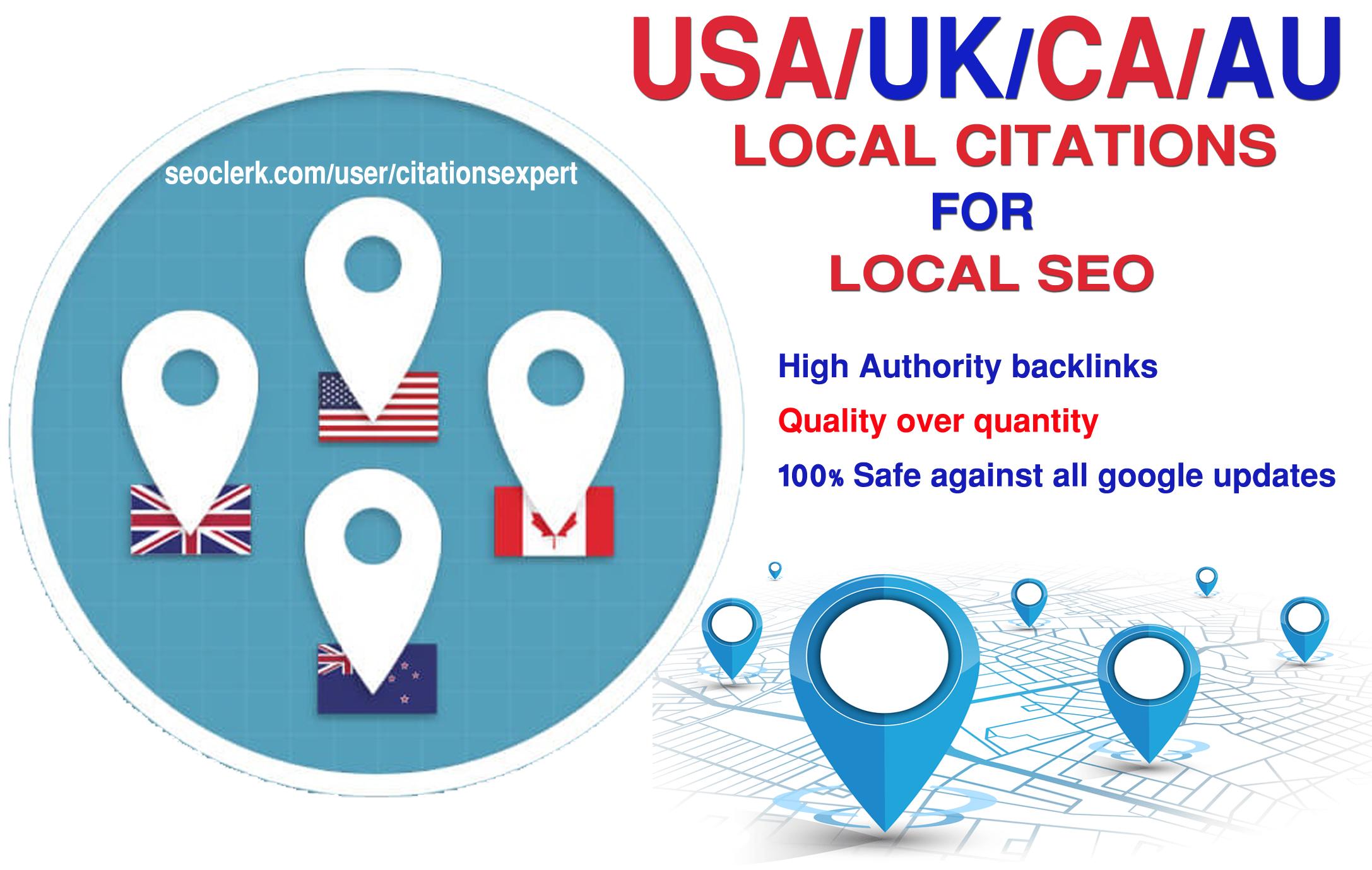 I will do Manually TOP 30 Live USA/UK/CA/AU Local Citations for Local SEO