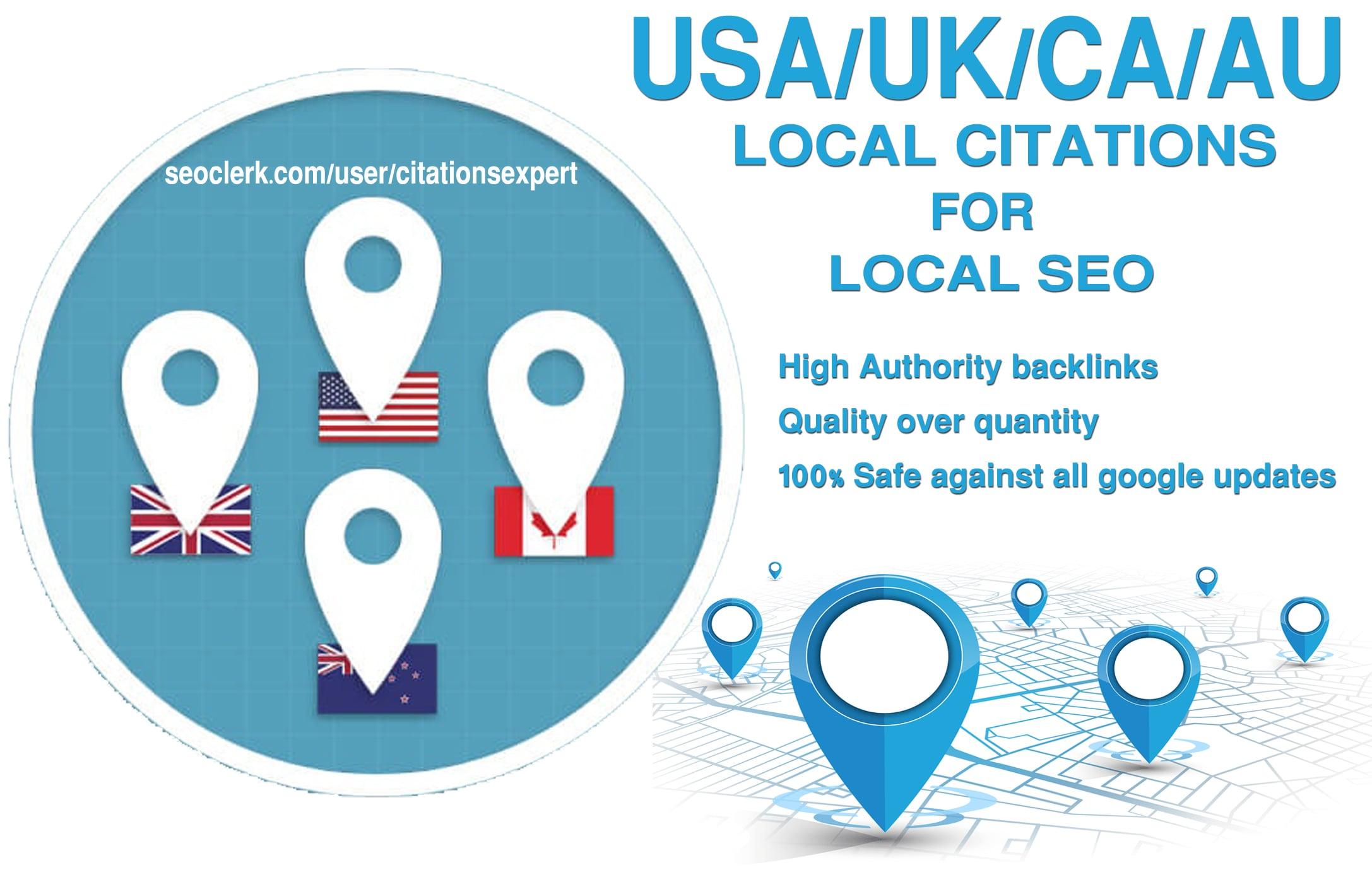 I will Submit manually TOP 10 Live USA/UK/CA/AU Local Citations for Local SEO