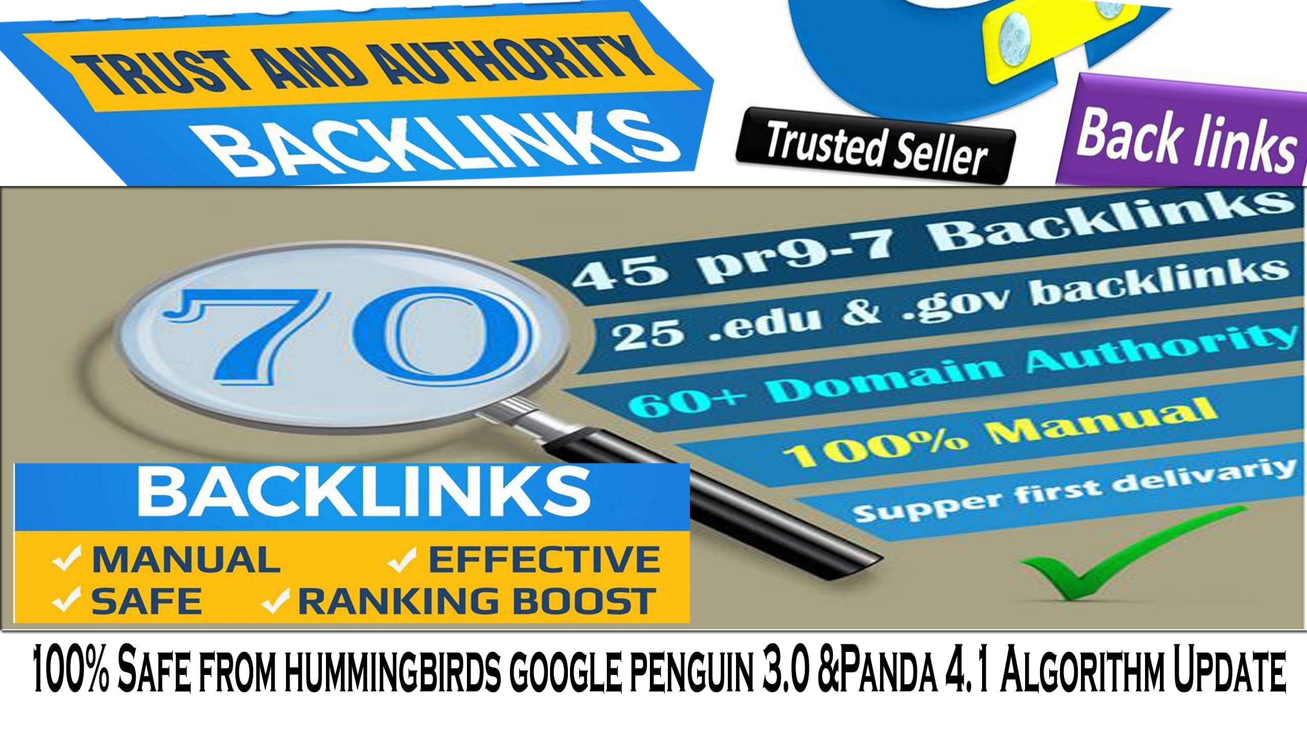 Get Increase your Google ranking with 70 Backlinks 50 PR9 + 20 EDU/GOV 80+DA manually with fast deli