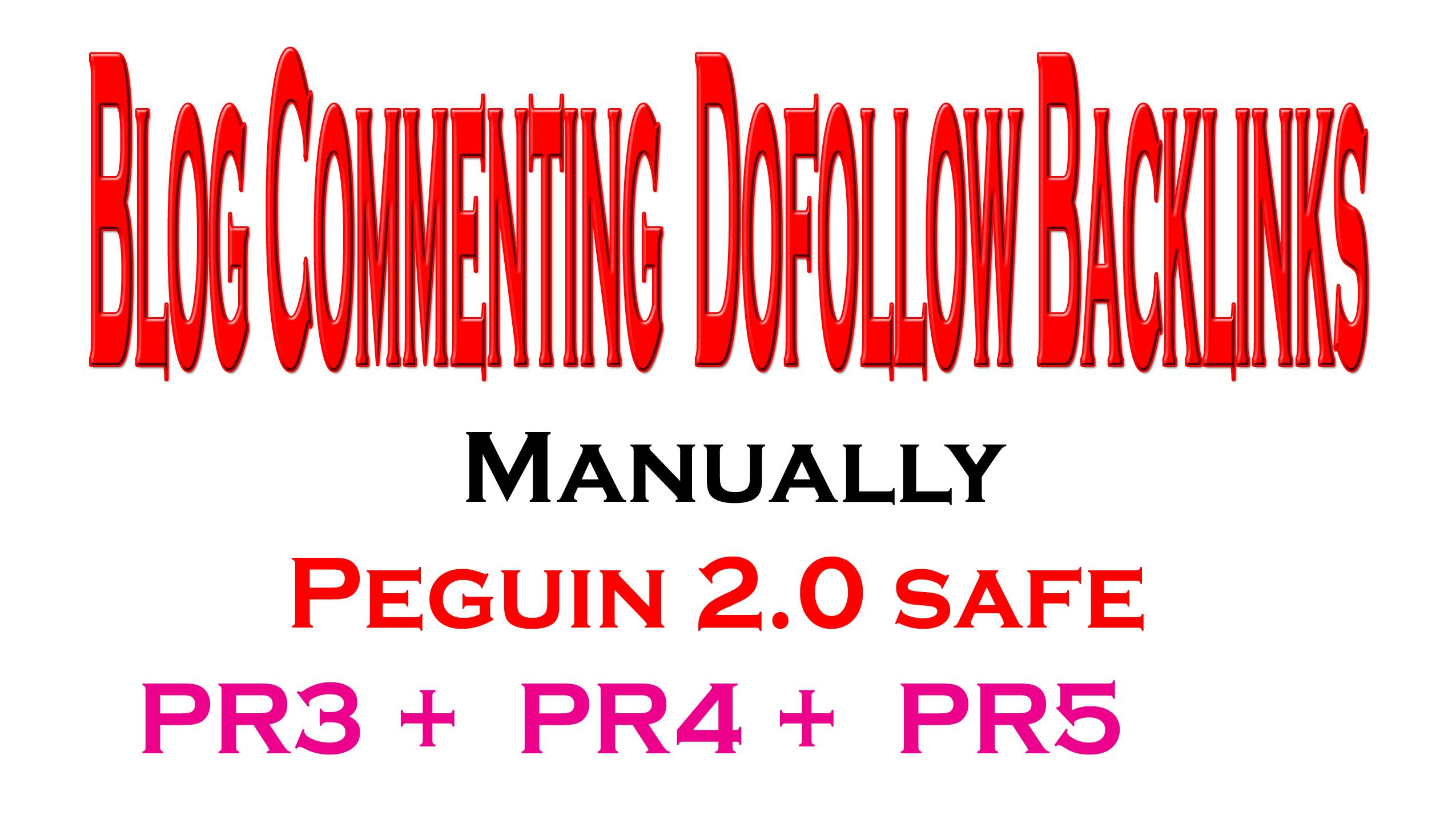 Get Manually Peguin 2.0 safe 5 PR3 + 5 PR4 + 5 PR5 Blog Commenting 100 Dofollow Backlinks