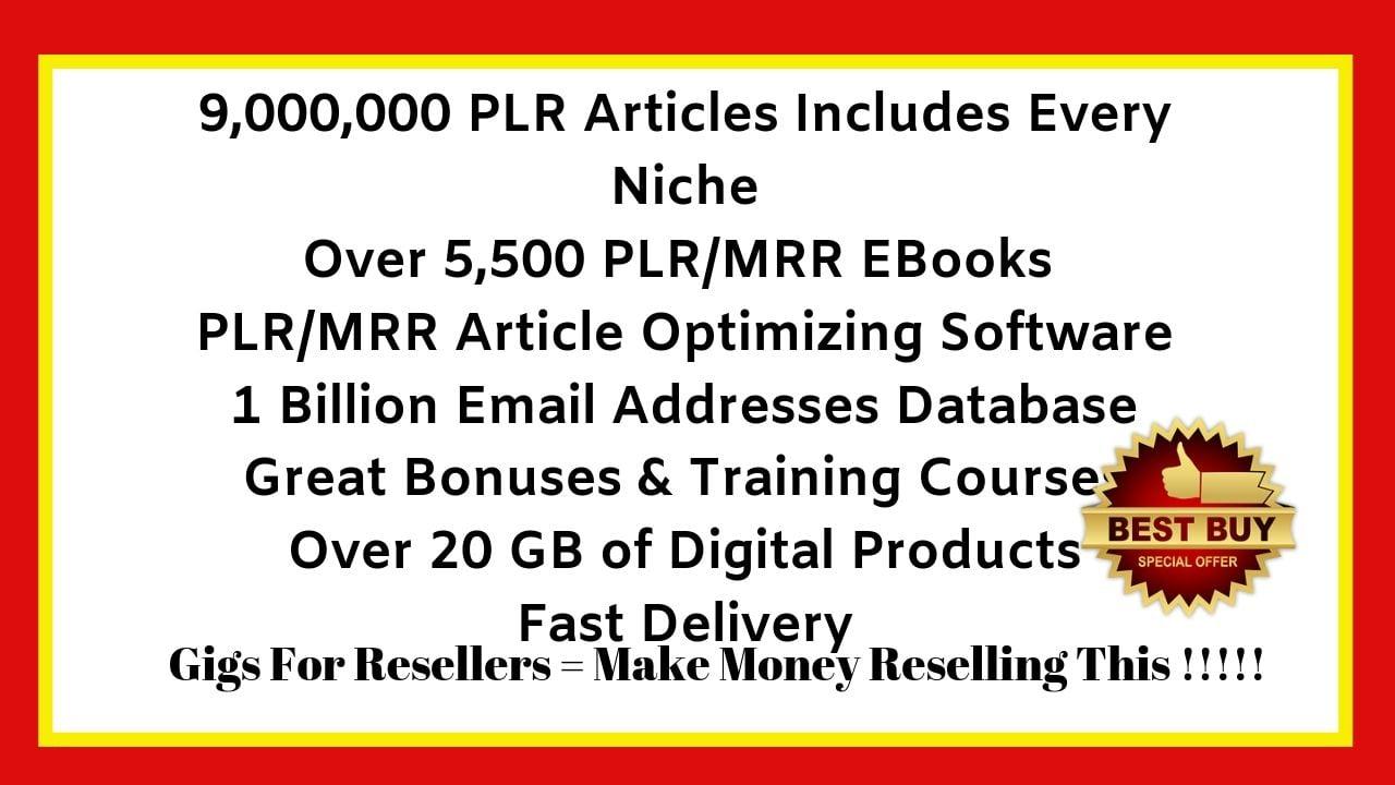 Over 9,000,000 PLR Articles in Every Niche, Article Optimizing Software, 5,000 Ebooks and Bonuses
