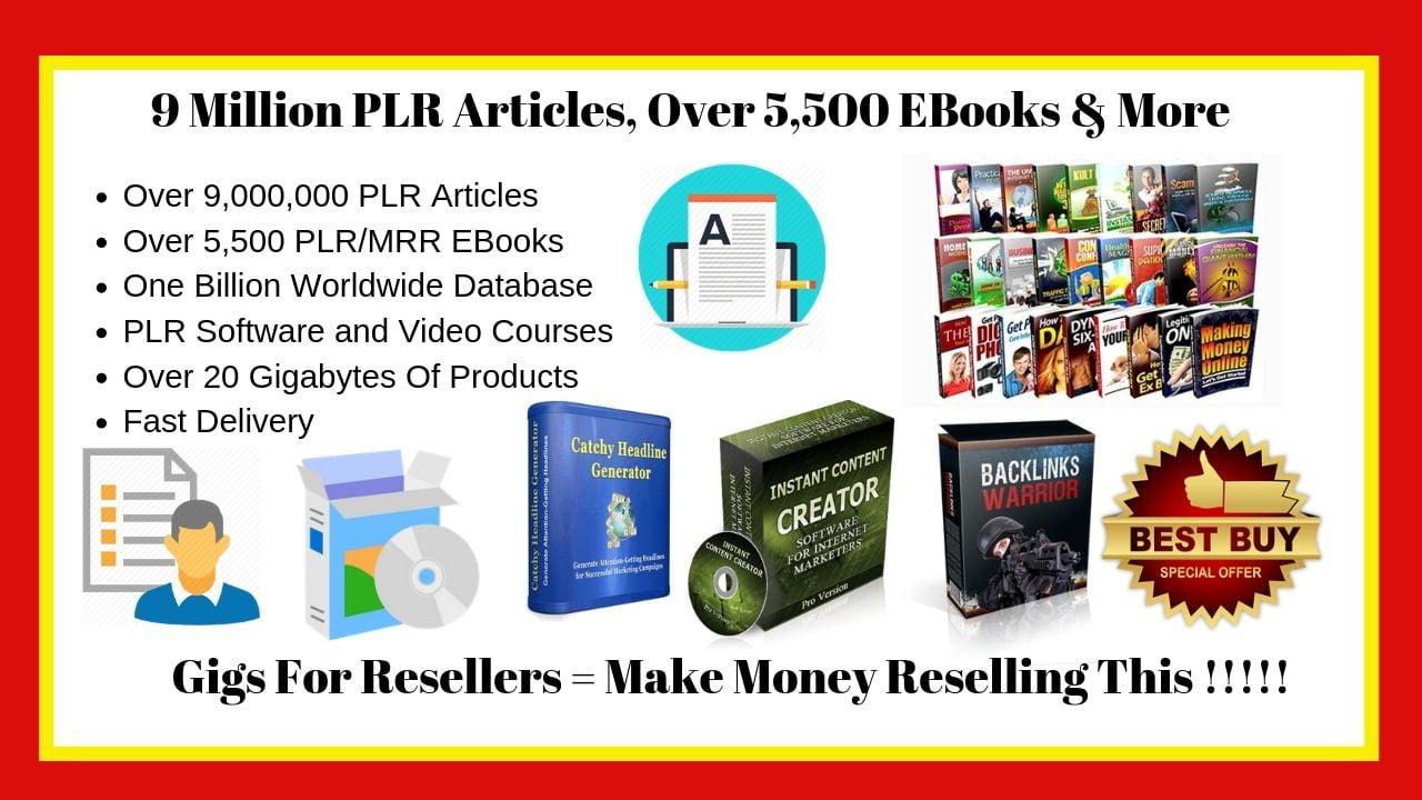 Over 9,000,000 PLR Articles in Every Niche, Article Optimizing Software, 5,000 Ebooks and Bonuses