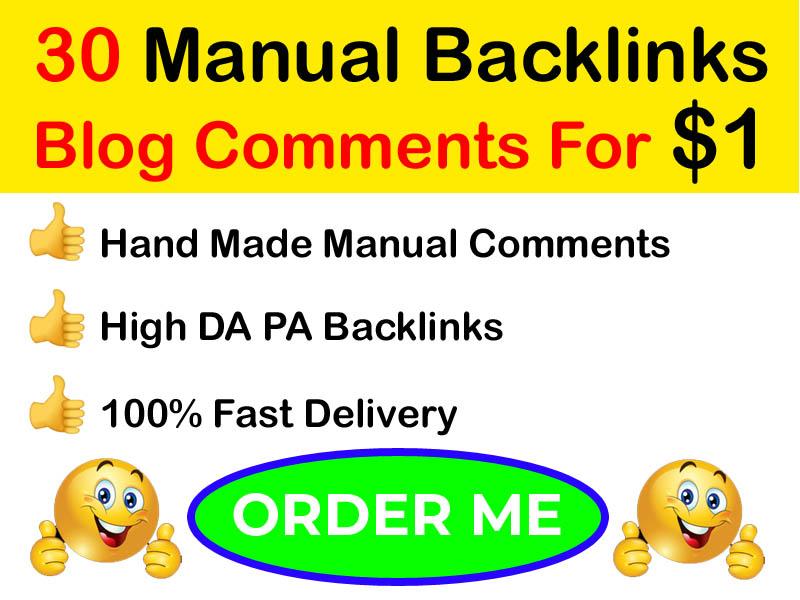 I will create powerful 30 SEO blog commenting backlinks manually