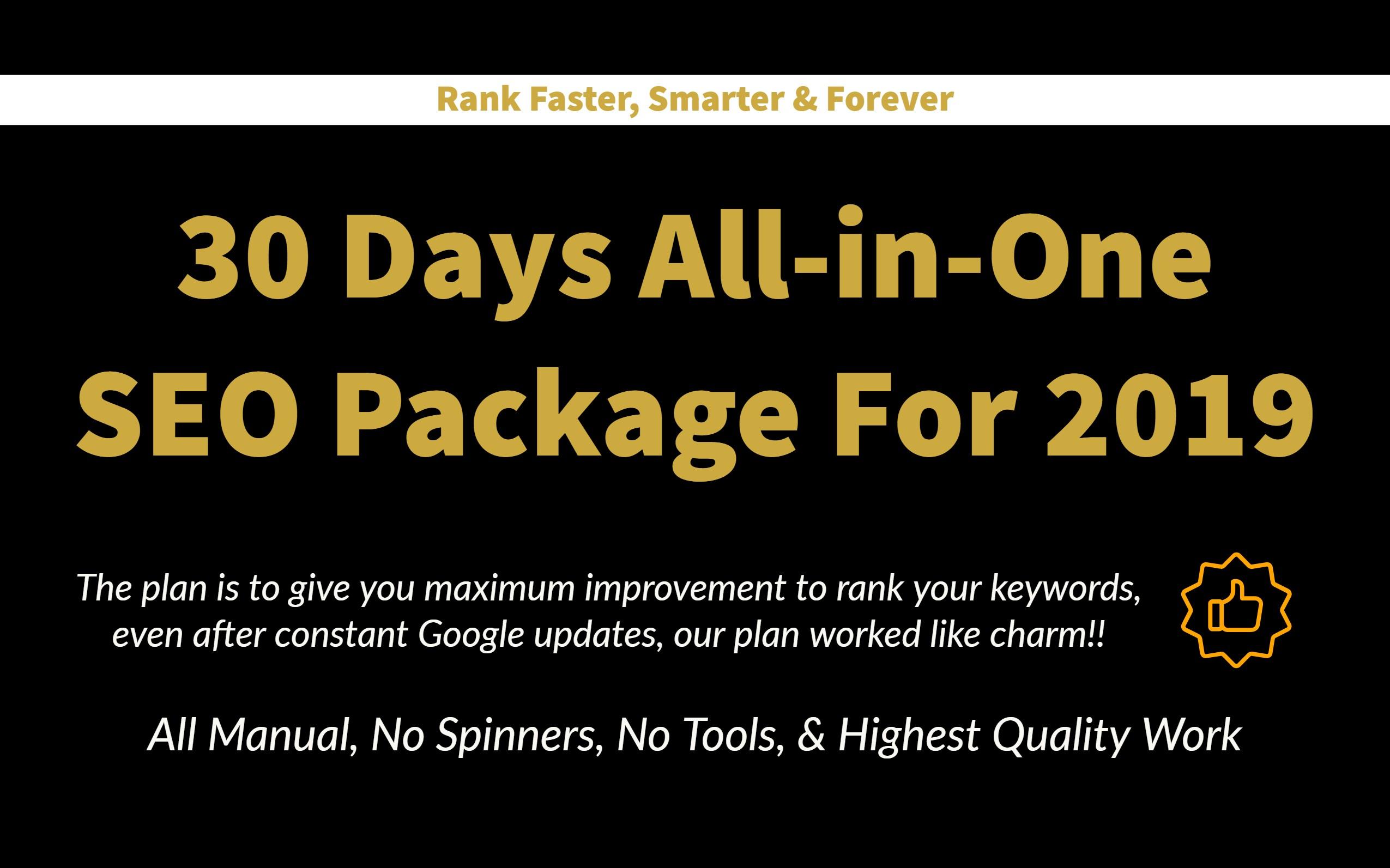 30 Days All-In-One SEO Package For 2019 - Rank Faster With New SEO Plan!