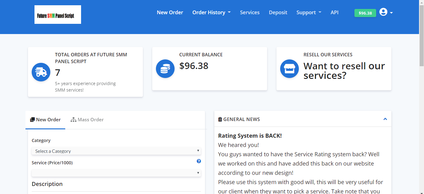 SMM Reseller panel Script with API