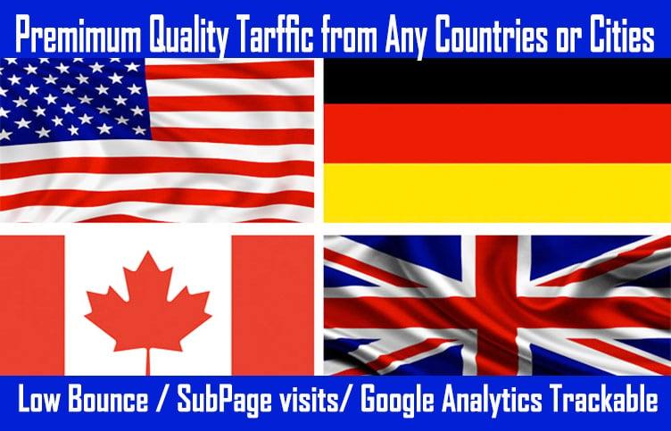 1 Lakh USA, UK, Canada, Germany website traffic with Keyword targeted, Analytics trackable