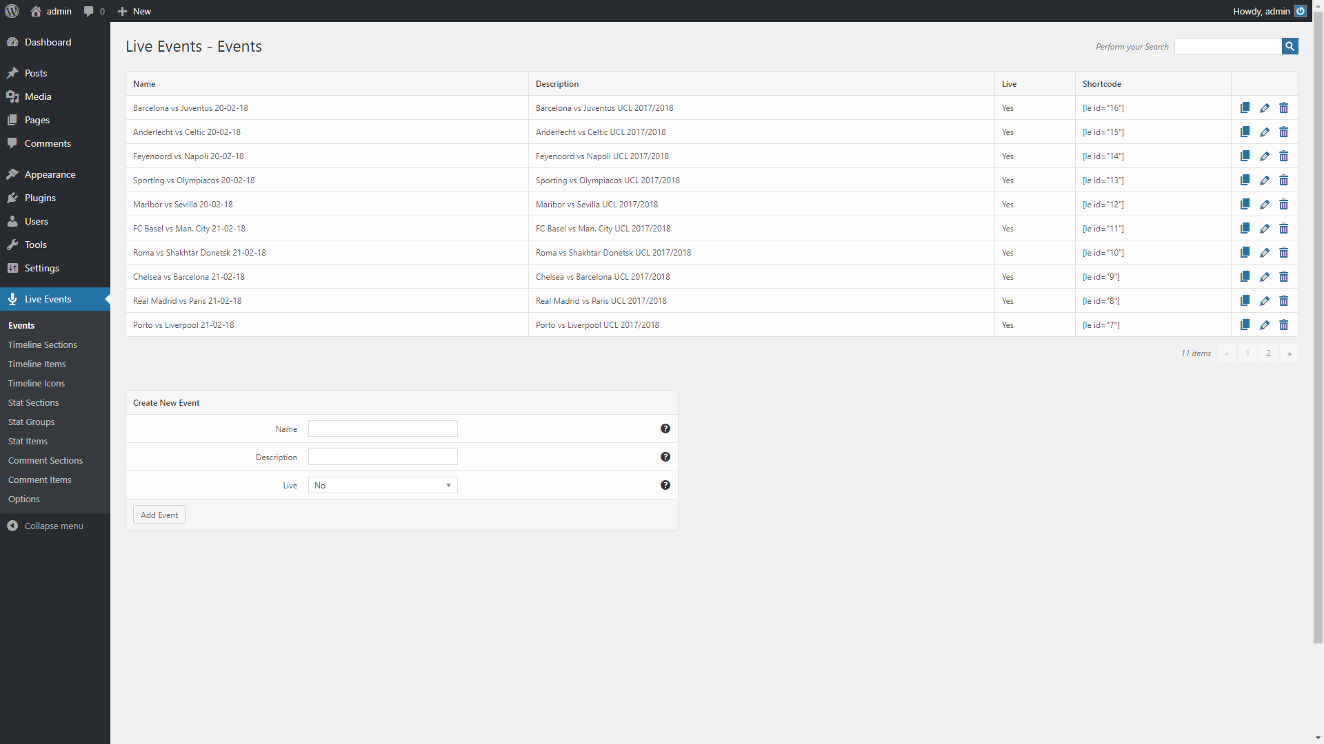 Live Events -The highly sensitive customizable live commentary Wordpress Plugin