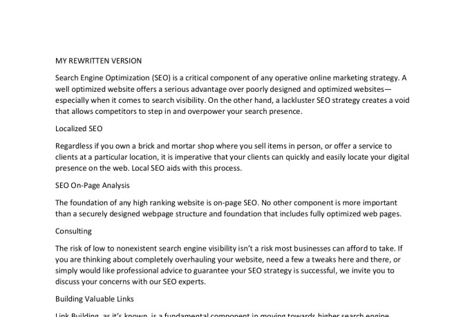 I will manually rewrite website contents: blog posts, articles. SEO Pro Rewriter