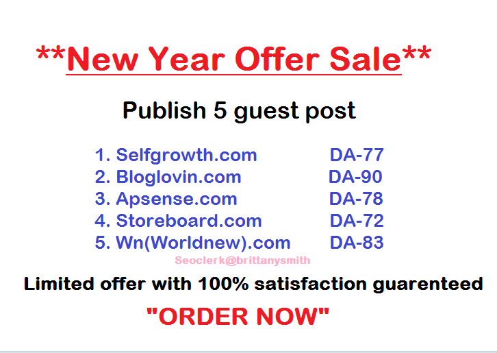 Publish 5 contents on 5 sites Which are DA- 70+ (Limited Offer)