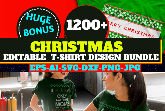 1200 Christmas Editable New T-shirt Design Bundle