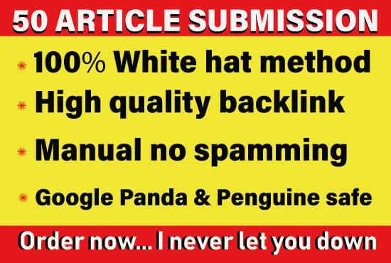 I will provide 50 article submission with hq unique domain seo backlinks